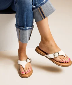 Shoes | Soda Tubas Big Buckle Flip Flop White