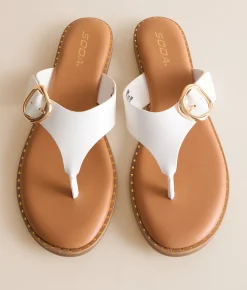 Shoes | Soda Tubas Big Buckle Flip Flop White