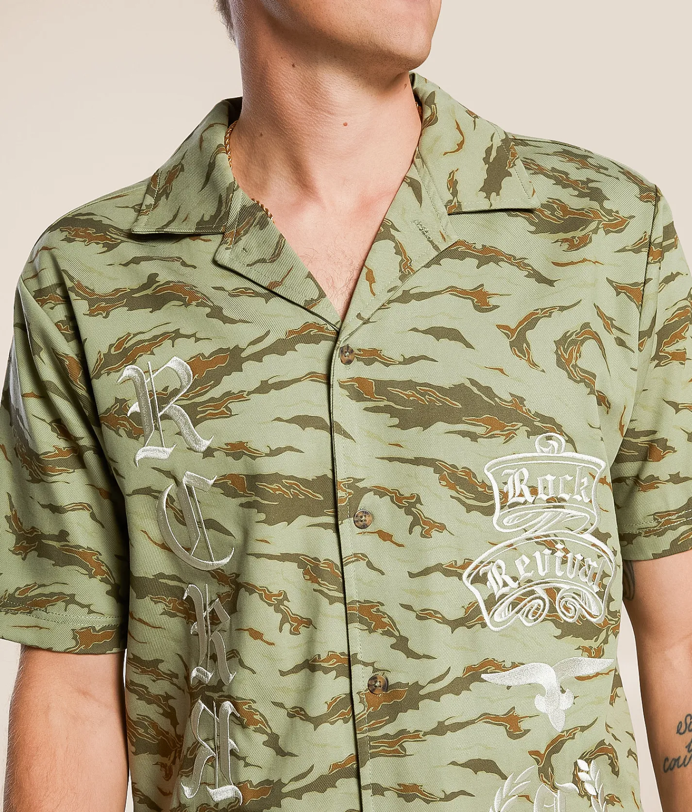 Tops | Rock Revival Twill Camo Shirt Green