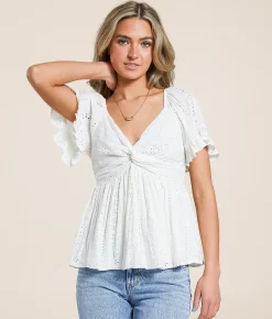 Tops | Angie Twisted Eyelet Top White