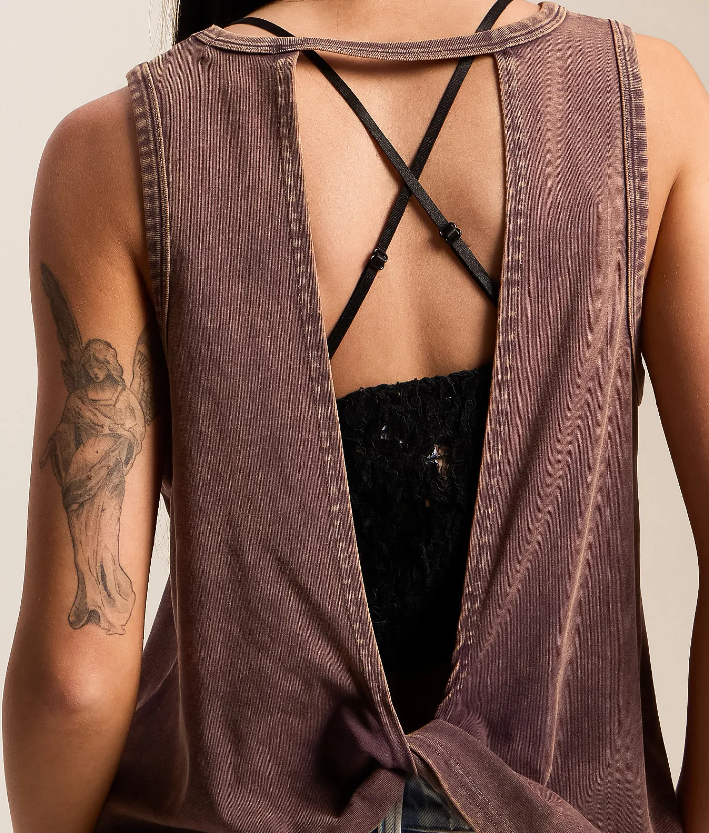 Tops | Gilded Intent Twisted Open Back Tank Top Washed Brown