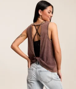 Tops | Gilded Intent Twisted Open Back Tank Top Washed Brown