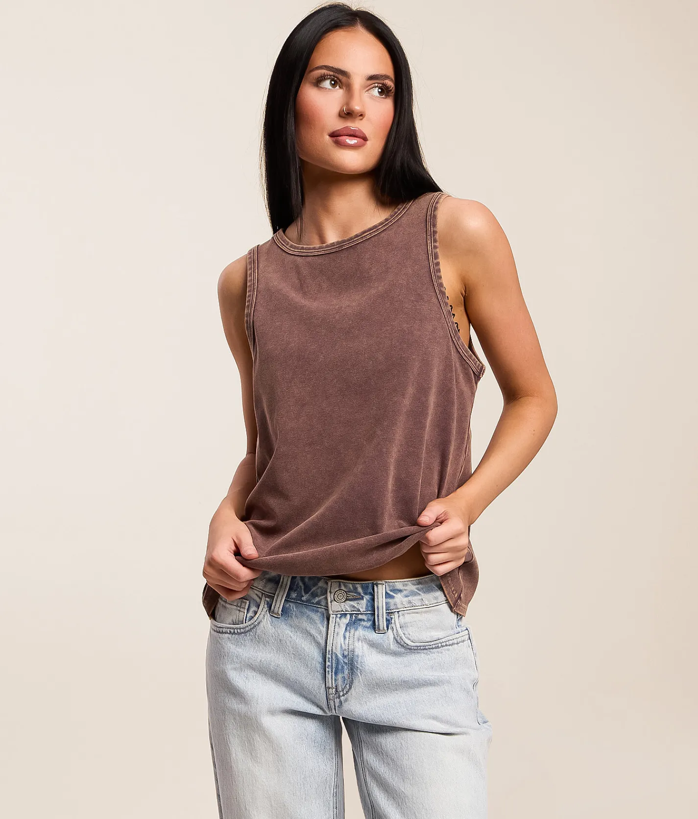 Tops | Gilded Intent Twisted Open Back Tank Top Washed Brown