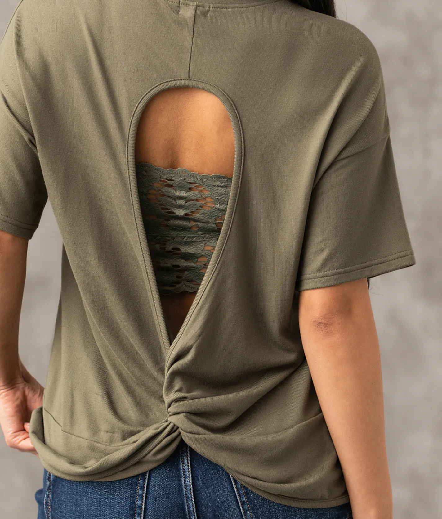 Activewear | Buckle Black Twisted Open Back Top Dusty Olive
