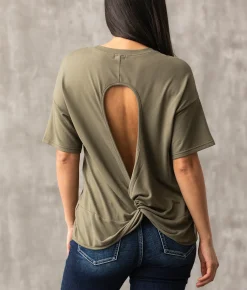 Activewear | Buckle Black Twisted Open Back Top Dusty Olive