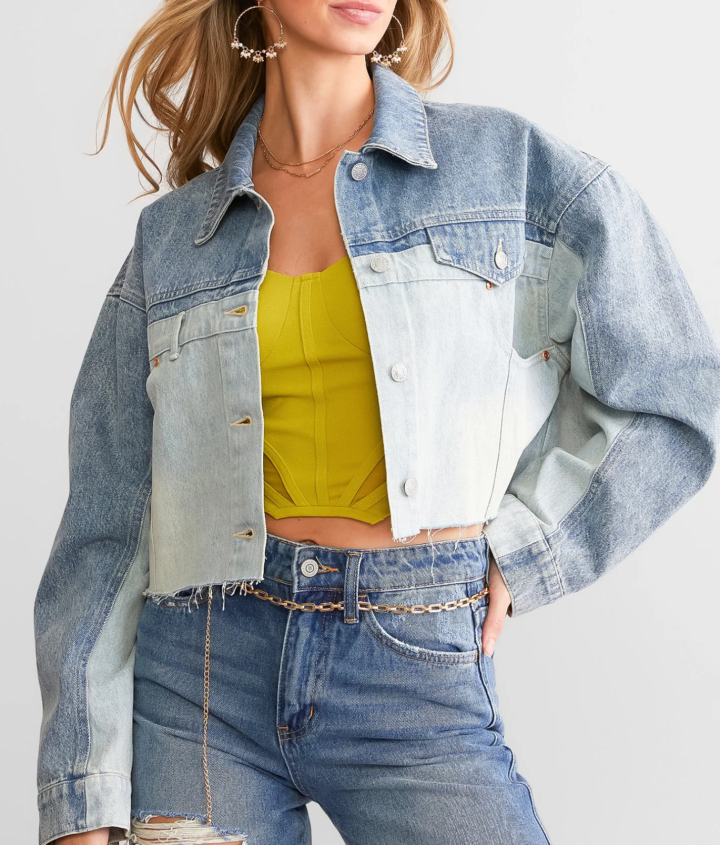 Saints & Hearts Two-Toned Cropped Jacket Denim Outlet