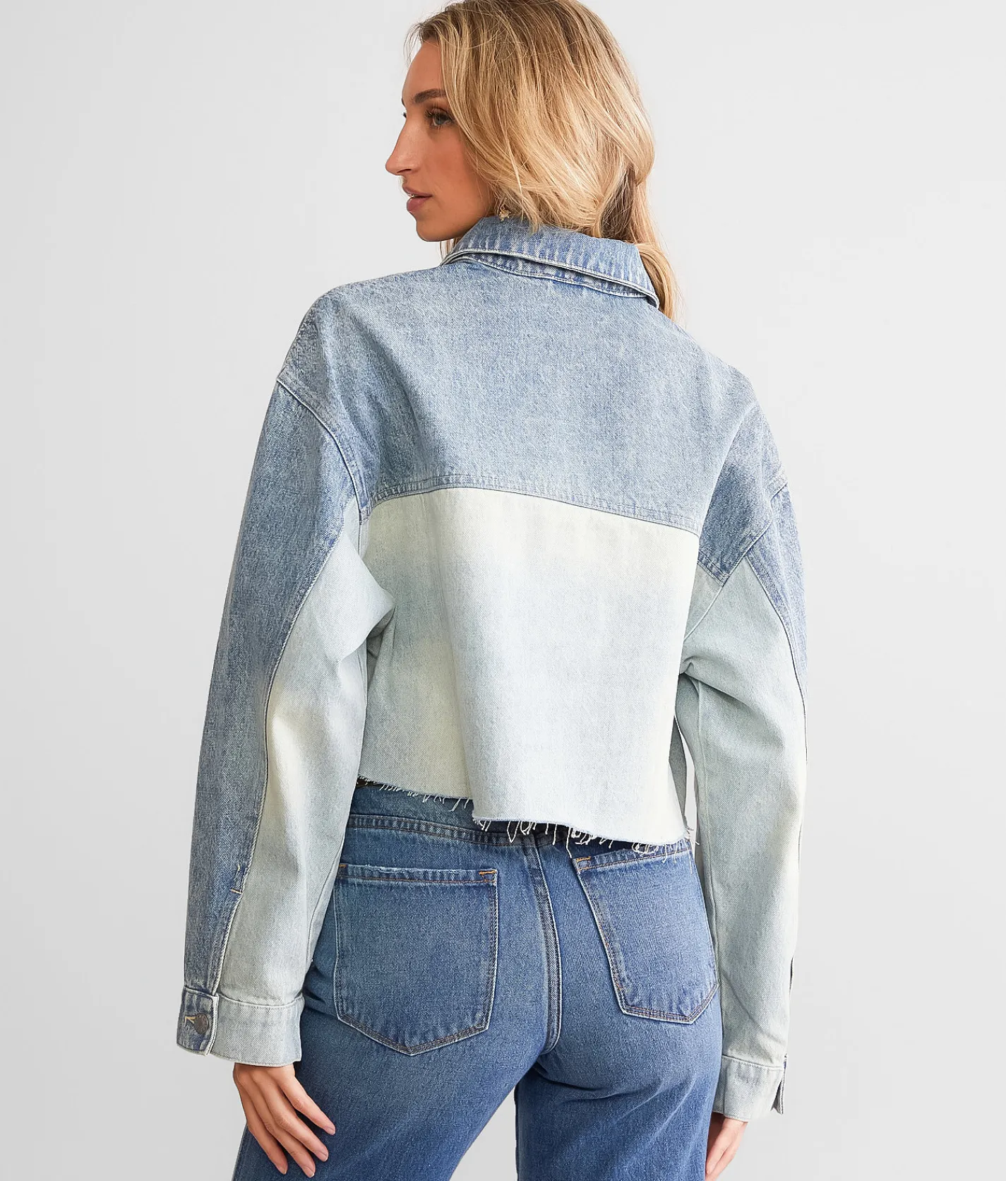 Saints & Hearts Two-Toned Cropped Jacket Denim Outlet