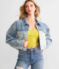 Saints & Hearts Two-Toned Cropped Jacket Denim Outlet