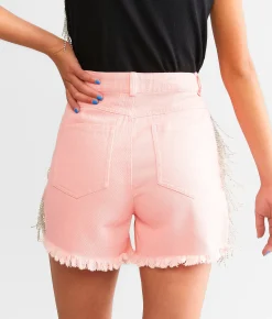 Bottoms|Shorts | Blue B Ultra High Rise Rhinestone Fringe Short Pink