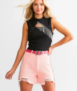 Bottoms|Shorts | Blue B Ultra High Rise Rhinestone Fringe Short Pink
