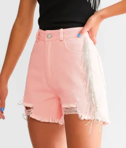 Bottoms|Shorts | Blue B Ultra High Rise Rhinestone Fringe Short Pink