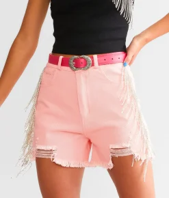 Bottoms|Shorts | Blue B Ultra High Rise Rhinestone Fringe Short Pink