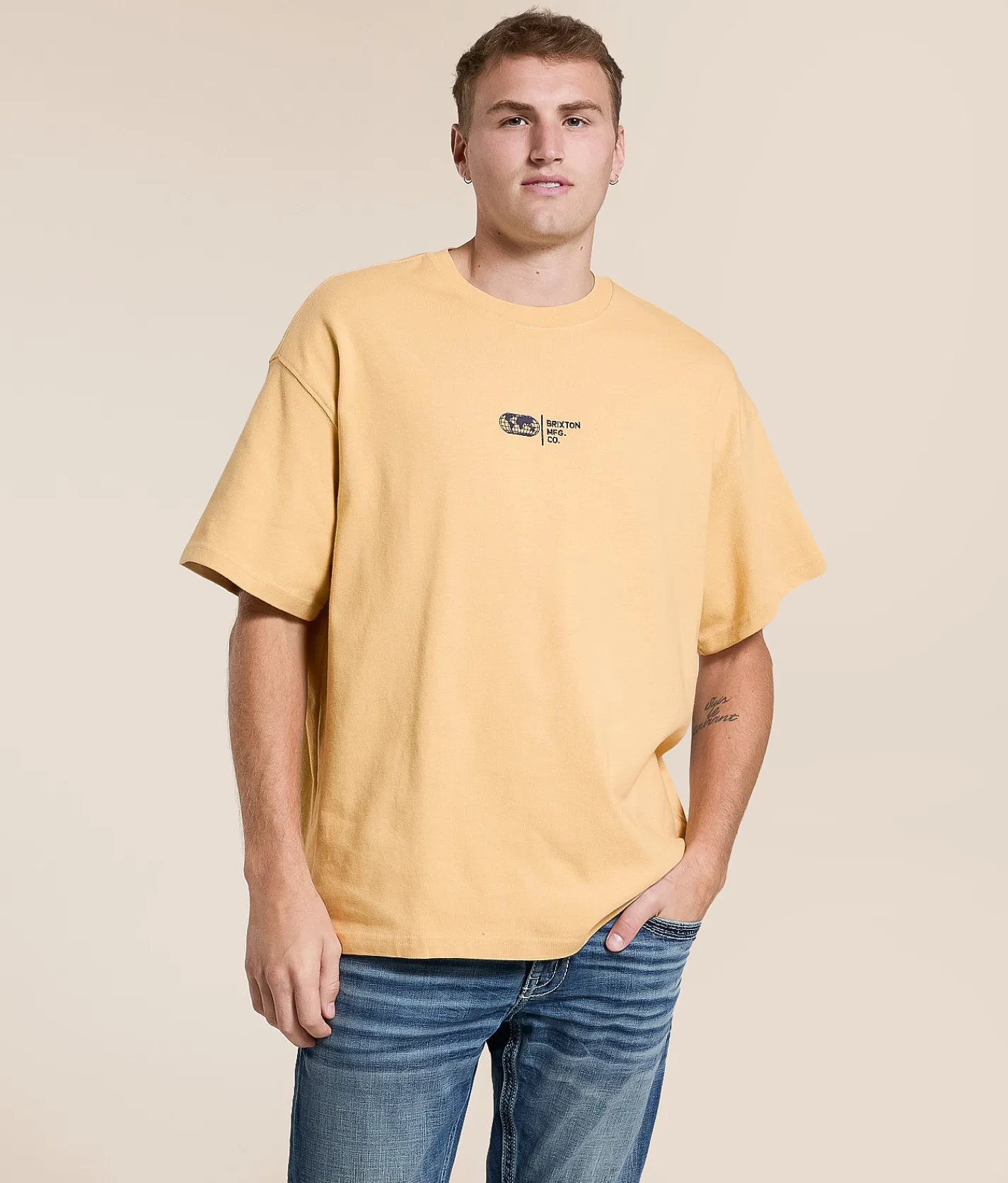Brixton Union Heavyweight T-Shirt Cream Classic Wash Hot