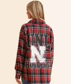 Gameday SOCIAL® UNL Huskers Flannel Shirt Black Red Clearance