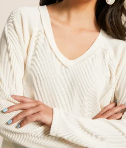 BKE Urban Ribbed Top Cream Sale