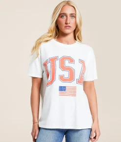 Z Supply USA Flag Boyfriend T-Shirt Sea Salt New