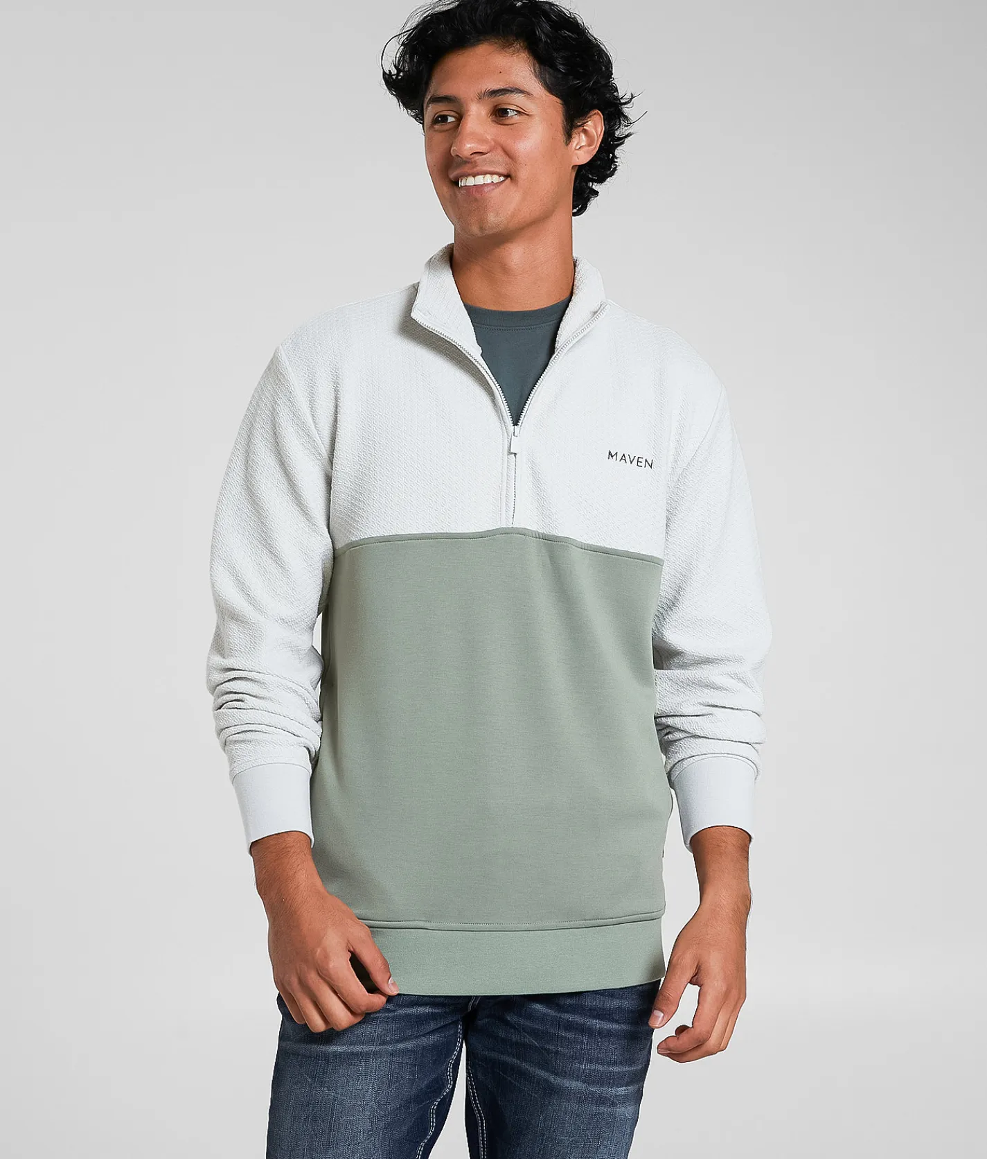 Maven Co-op Valley Quarter Zip Pullover Oyster Sage New