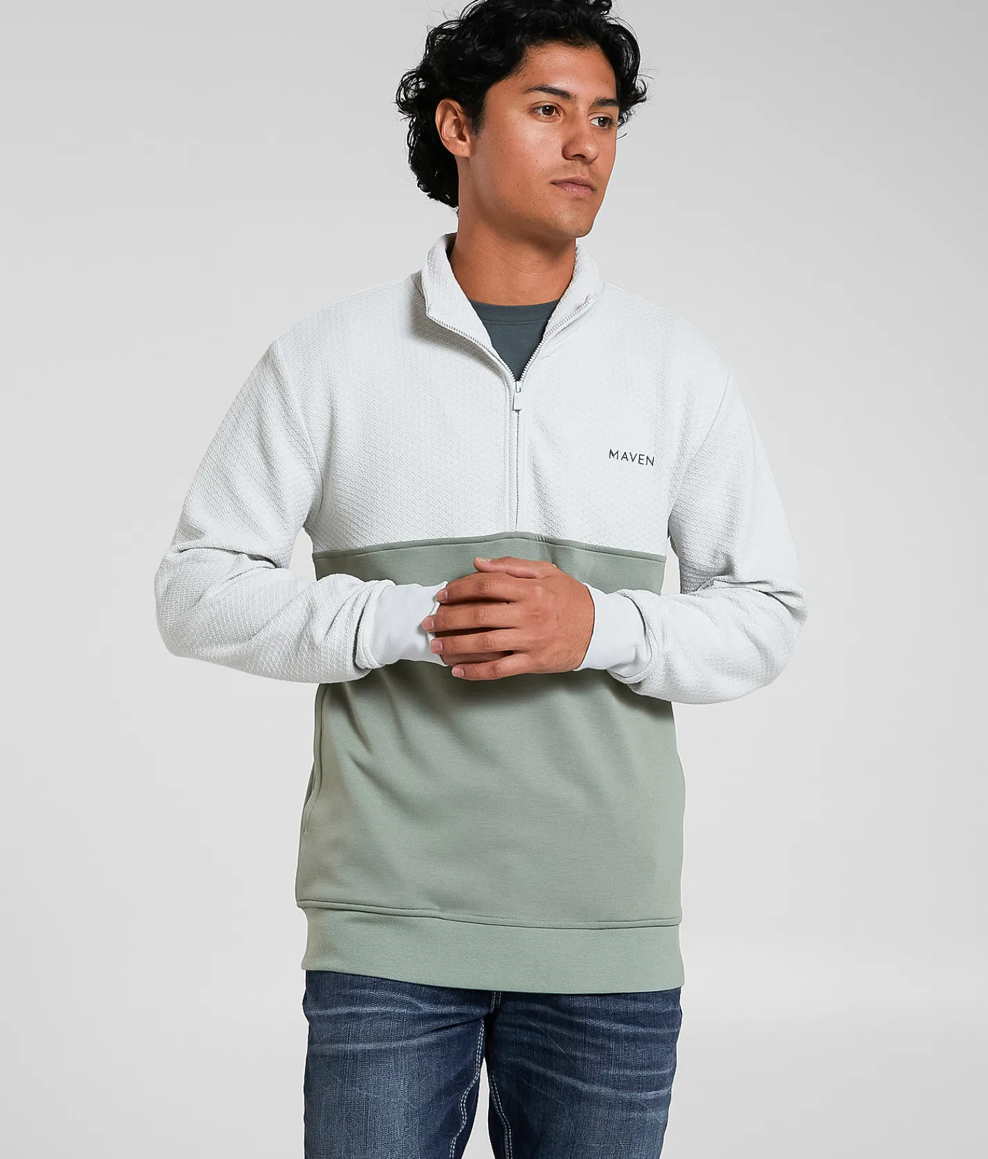 Maven Co-op Valley Quarter Zip Pullover Oyster Sage New