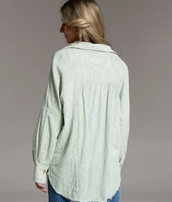 Tops | BKE Variegated Stripe Oversized Shirt Dark Olive