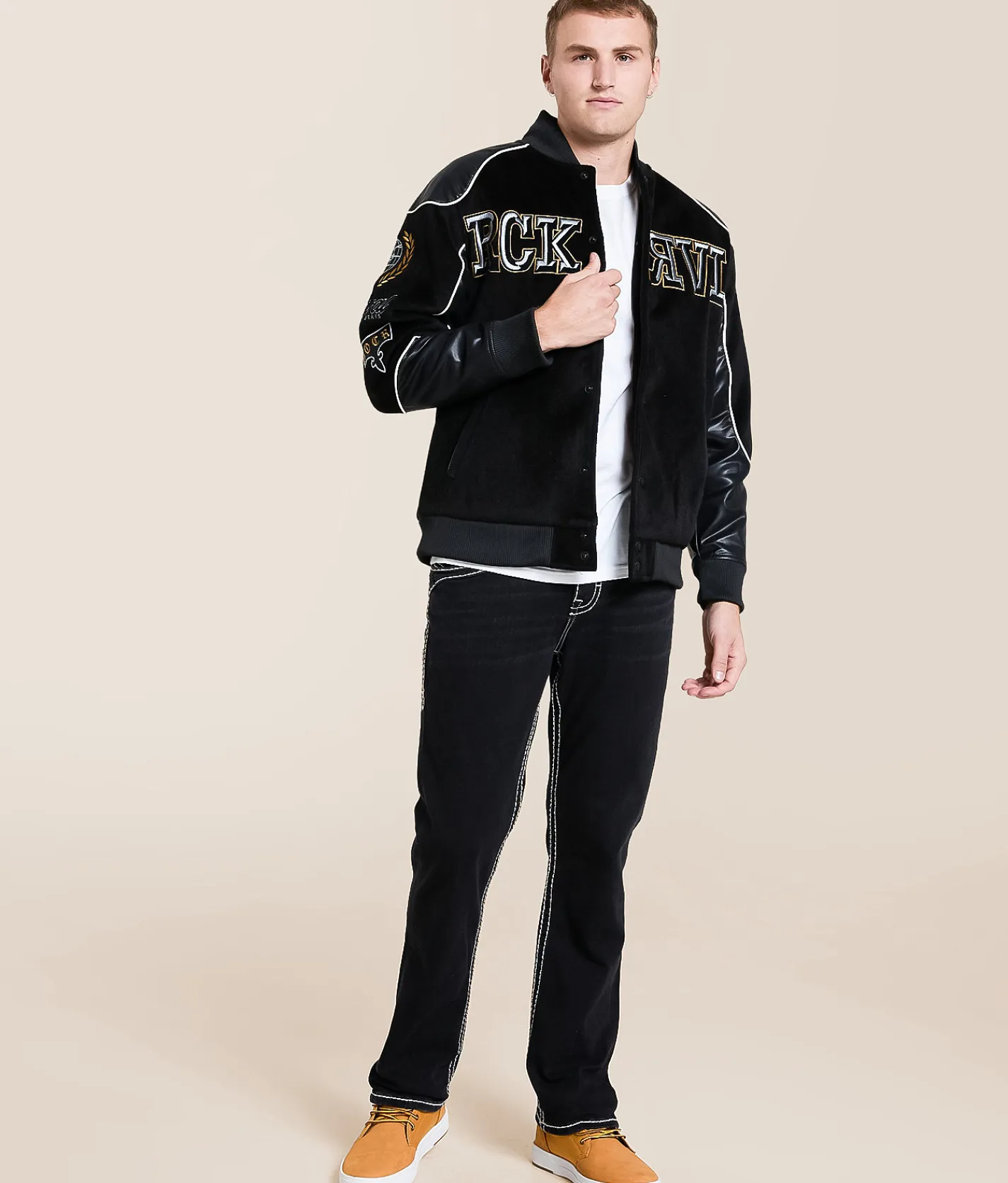 Tops|Coats & Jackets | Rock Revival Varsity Jacket Black Gold