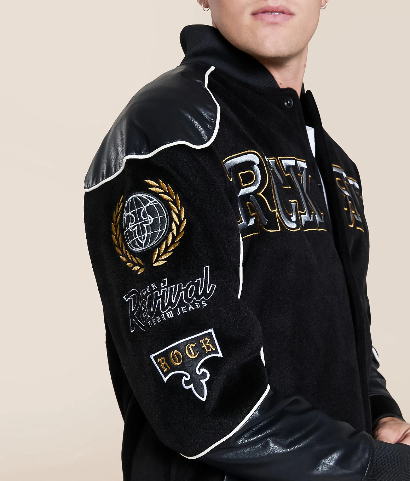 Tops|Coats & Jackets | Rock Revival Varsity Jacket Black Gold