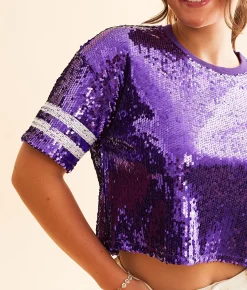 Tops | DH Apparel Varsity Sequin Cropped Top Burnt Orange