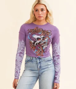 Tops | Affliction Velvet Sky Cropped T-Shirt Meadow Violet Pigment