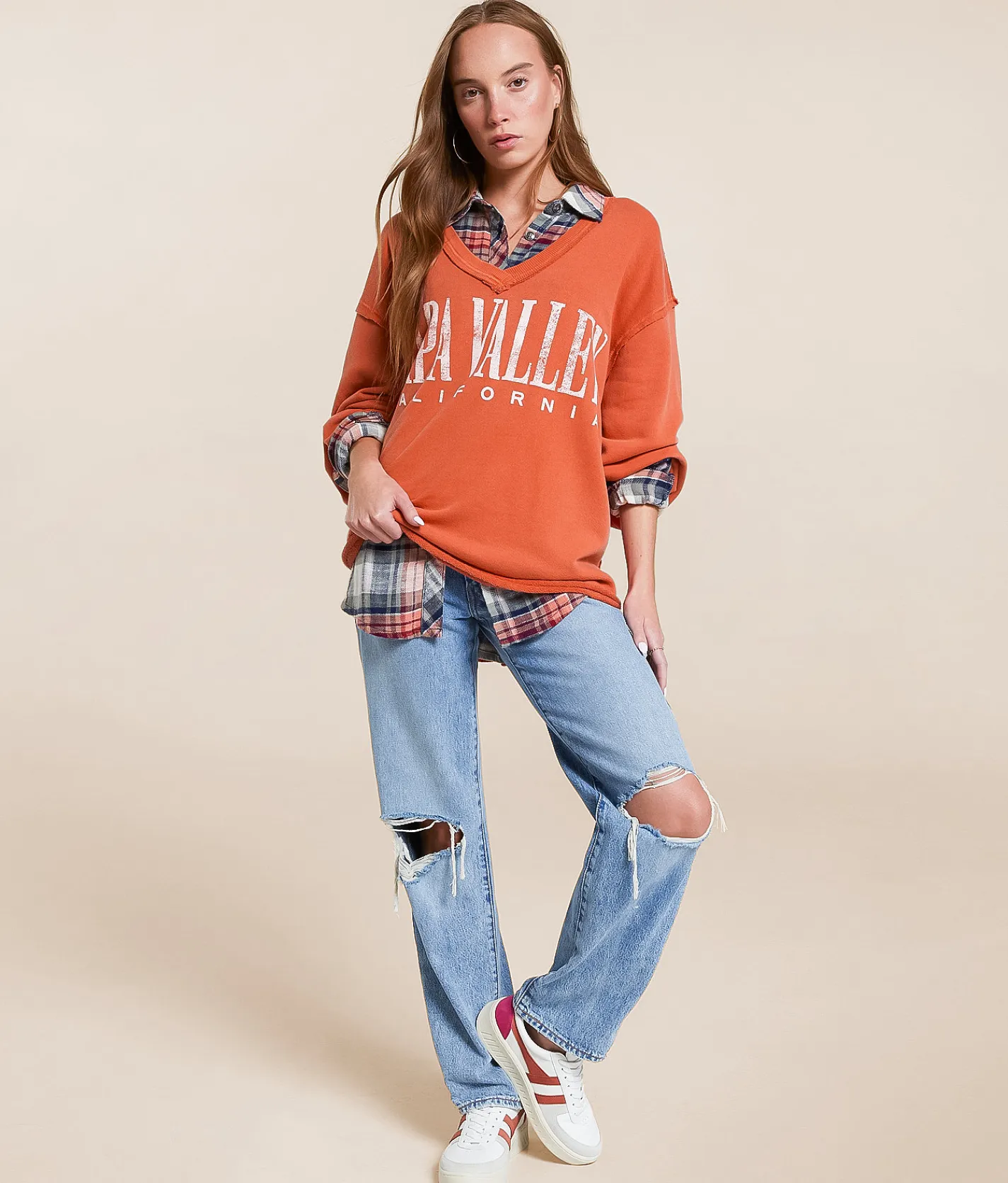Tops | Free People Venice Oversized Pullover Rose Sienna Combo