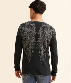 Graphic T-Shirts | Affliction Vertebrate Thermal Black Lava Wash