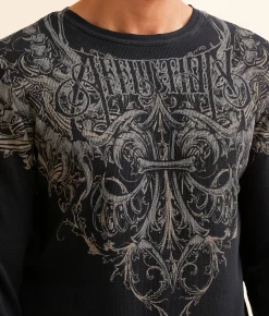 Graphic T-Shirts | Affliction Vertebrate Thermal Black Lava Wash