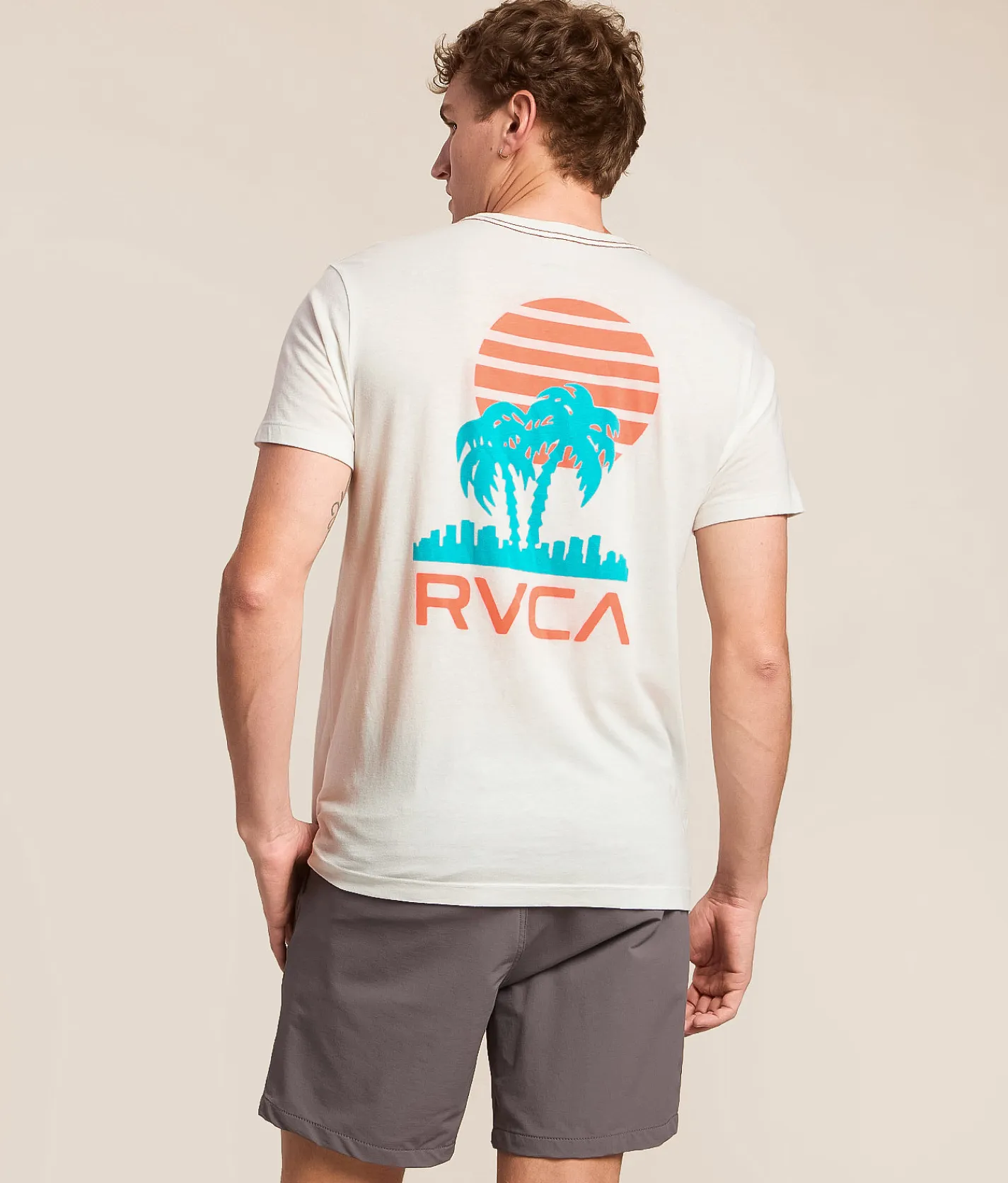 Tops|Graphic T-Shirts | RVCA Verticle Palms T-Shirt Antique White