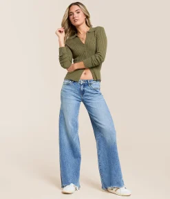 VERVET by Flying Monkey V-Front Wide Leg Stretch Jean Declutter Hot