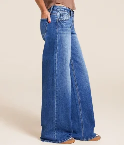 Jeans|Bottoms | VERVET by Flying Monkey V-Front Wide Leg Stretch Jean Persistent