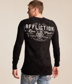 Tops|Graphic T-Shirts | Affliction Vibration Reversible Thermal Char Blk Crystal Wash Blk