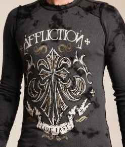 Tops|Graphic T-Shirts | Affliction Vibration Reversible Thermal Char Blk Crystal Wash Blk