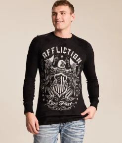 Tops|Graphic T-Shirts | Affliction Vibration Reversible Thermal Char Blk Crystal Wash Blk