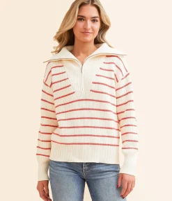 Z Supply Villa Striped Sweater Red Pepper Best