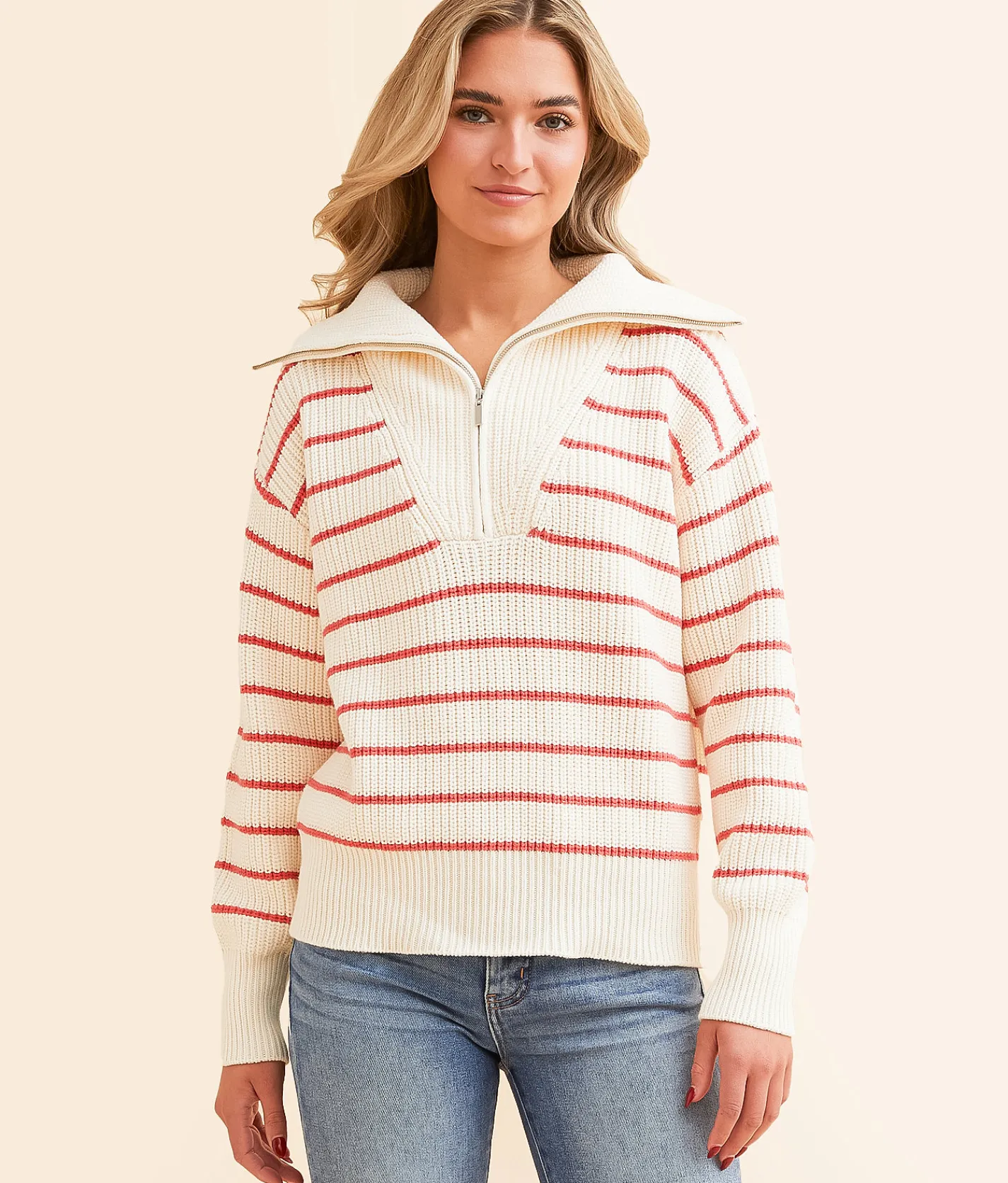 Z Supply Villa Striped Sweater Red Pepper Best