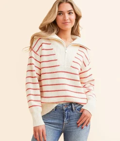 Z Supply Villa Striped Sweater Red Pepper Best