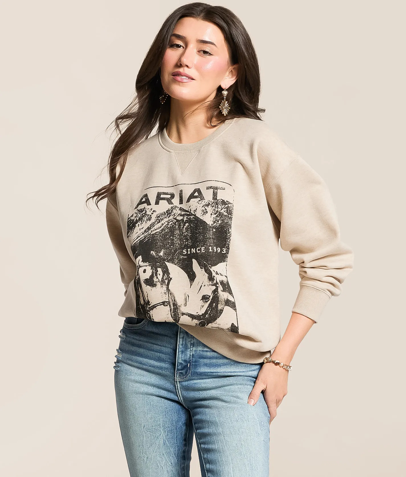 Ariat Vintage Horse Heathered Pullover Oatmeal Heather Outlet