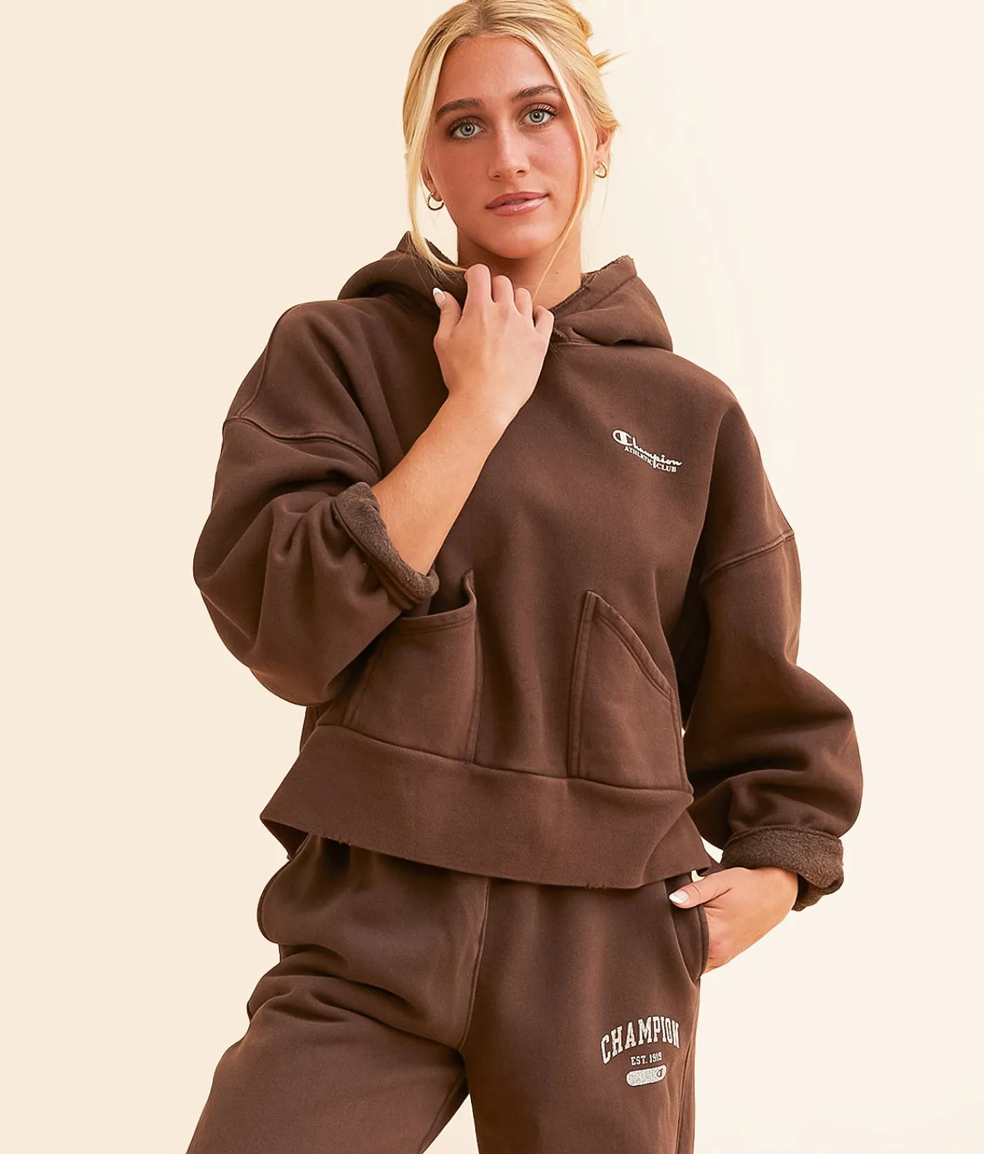 Tops|Activewear | Champion® Vintage Wash Reverse Hooded Sweatshirt Warm Chocolate Brown