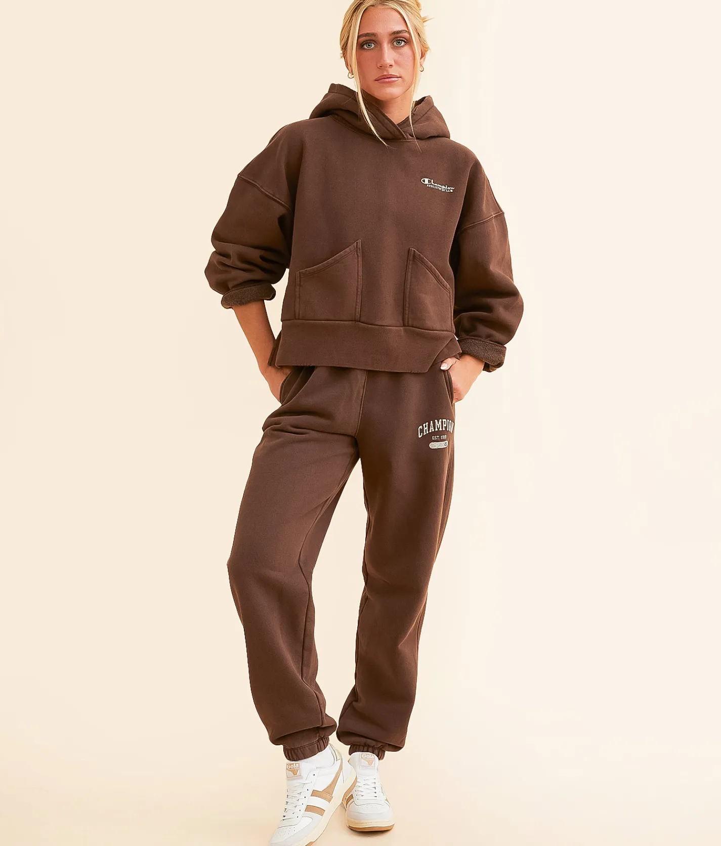 Tops|Activewear | Champion® Vintage Wash Reverse Hooded Sweatshirt Warm Chocolate Brown