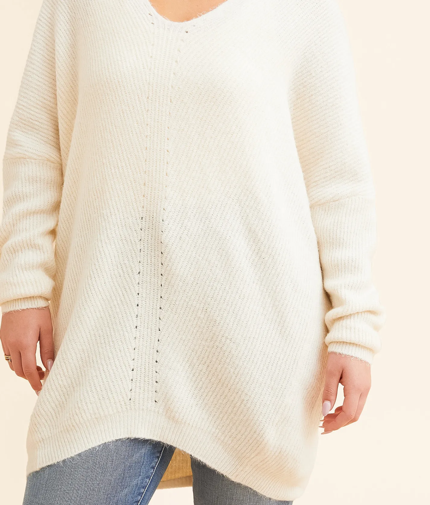 Hyfve V-Neck Oversized Sweater Warm Cream Outlet