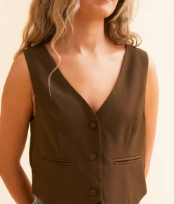 All in Favor V-Neck Vest Cedar Brown Sale