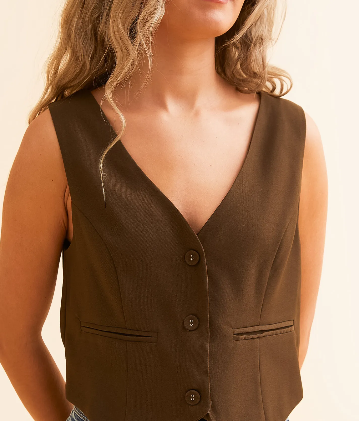 All in Favor V-Neck Vest Cedar Brown Sale