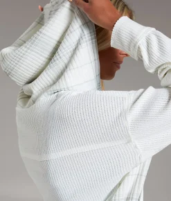 Tops | BKE Waffle Knit Boyfriend Hooded Shirt Cream Vetiver