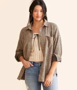 Tops | BKE Waffle Knit Boyfriend Shirt Brown