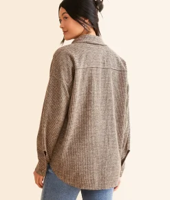 Tops | BKE Waffle Knit Boyfriend Shirt Brown