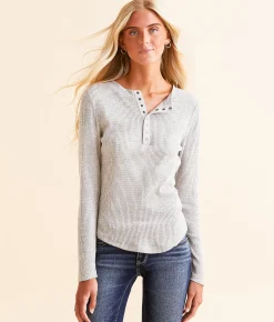 Tops | BKE Waffle Knit Henley Steeple Grey