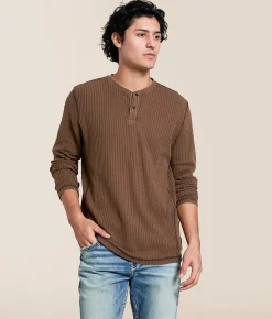 Buckle Black Waffle Knit Henley Carafe Outlet
